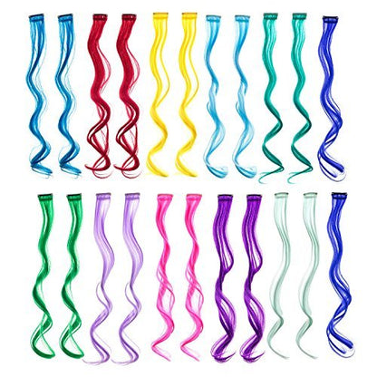 SWACC 22 Pcs Colored Party Highlights Clip-In Hair Extensions - Multi-Colors Synthetic Hairpieces (11 Colors, Curly Wavy) Avelisse