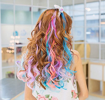 SWACC 22 Pcs Colored Party Highlights Clip-In Hair Extensions - Multi-Colors Synthetic Hairpieces (11 Colors, Curly Wavy) Avelisse