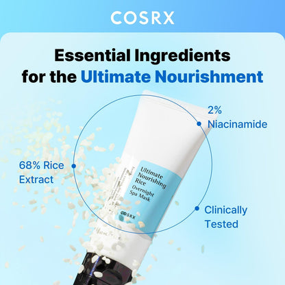COSRX Ultimate Nourishing Rice Overnight Spa Mask – 60ml / 2.02 fl.oz | Rice Extract 68% & Niacinamide 2% | Korean Night Cream for Glowing Skin