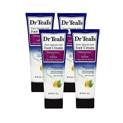 Dr. Teal's Pure Epsom Salt Foot Cream Gift Set (4 Pack, 8 oz Each) - Moisturize & Soften with Shea Butter & Aloe Vera - Soothes Aches & Promotes Healthy Skin Avelisse