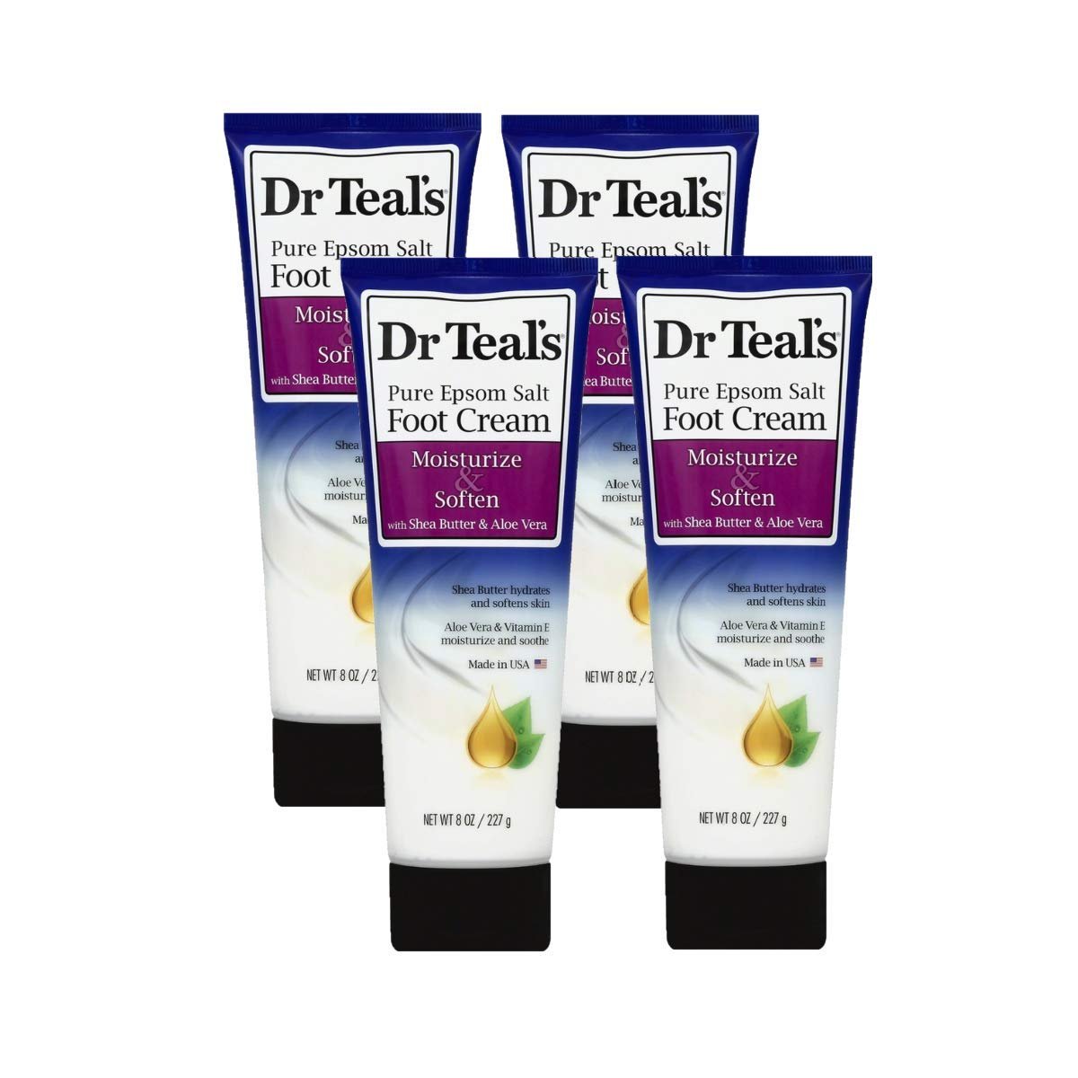 Dr. Teal's Pure Epsom Salt Foot Cream Gift Set (4 Pack, 8 oz Each) - Moisturize & Soften with Shea Butter & Aloe Vera - Soothes Aches & Promotes Healthy Skin Avelisse