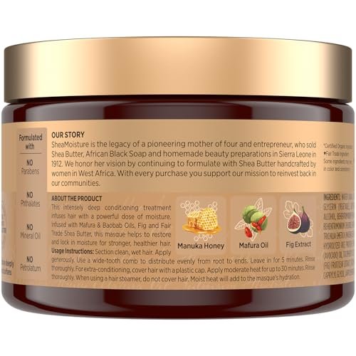 Shea Moisture Manuka Honey & Mafura Oil Intensive Hydration Masque 2-Pack for Extra Dry, Damaged Hair – Frizz Control, 12 oz Each Avelisse