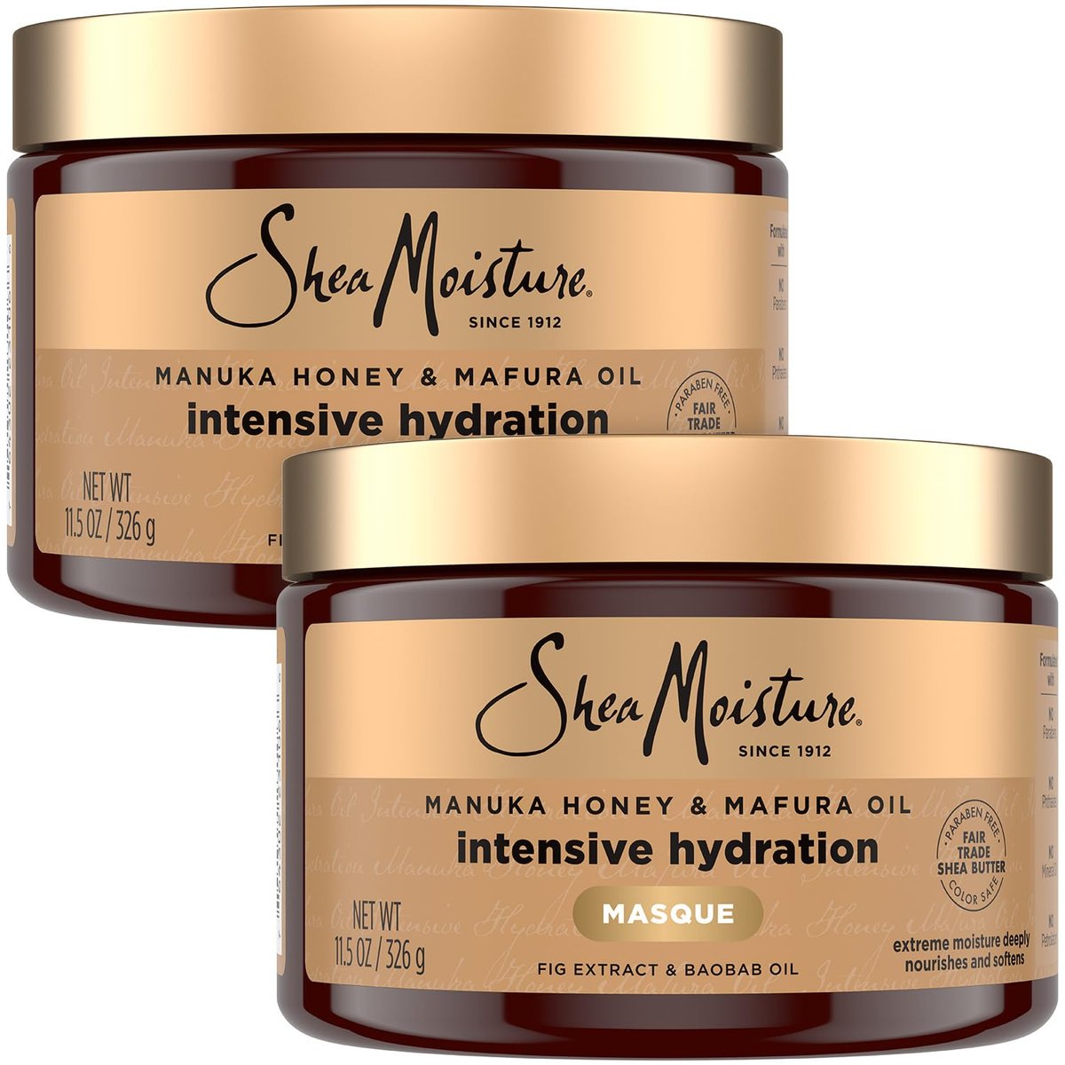 Shea Moisture Manuka Honey & Mafura Oil Intensive Hydration Masque 2-Pack for Extra Dry, Damaged Hair – Frizz Control, 12 oz Each Avelisse