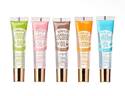 Ruby Kisses Broadway Vita-Lip Clear Lip Gloss 5-Pack: Mint, Rosehip, Coconut, Argan Oil, Mango Butter - Ultra-Hydrating High-Shine Non-Sticky Finish