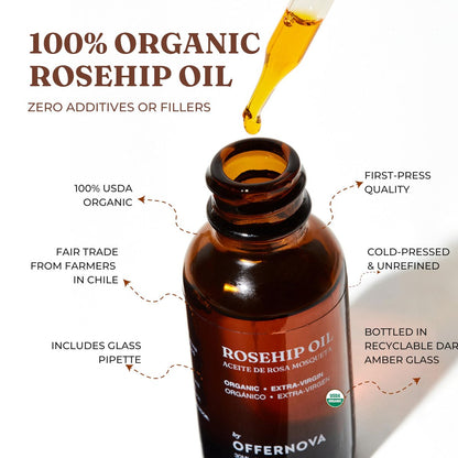 Offernova Organic Rosa de Mosqueta Oil - USDA Certified Rosehip Seed Oil, Cold Pressed, 1 oz Avelisse