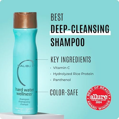 Malibu C Hard Water Wellness Shampoo – Hydrating, Sulfate-Free Hair Care for Hard Water, Removes Minerals and Buildup (9 oz)