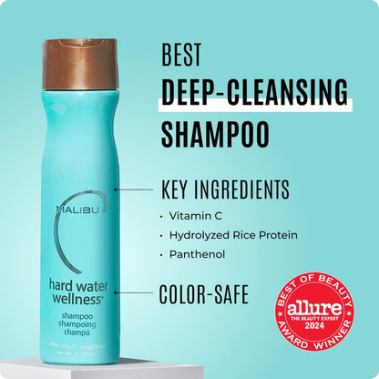 Malibu C Hard Water Wellness Shampoo – Hydrating, Sulfate-Free Hair Care for Hard Water, Removes Minerals and Buildup (9 oz)