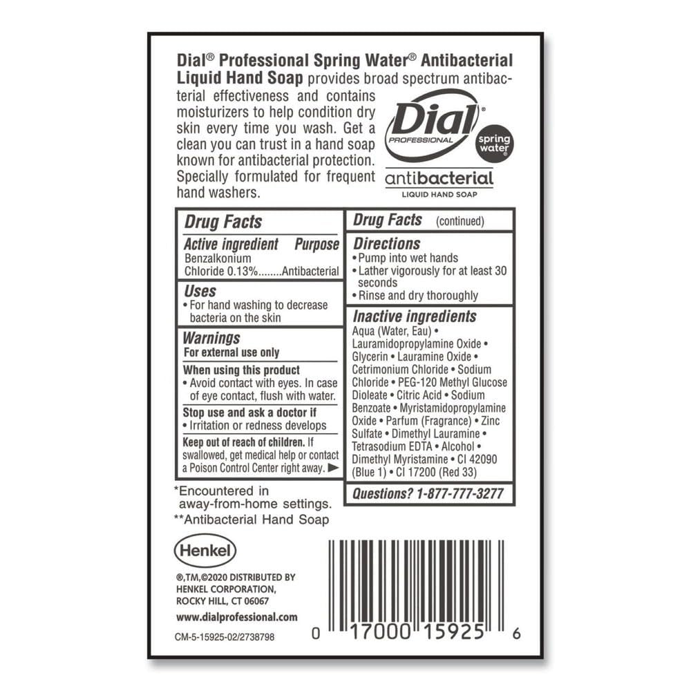 Dial Antibacterial Liquid Hand Soap, Spring Water Scent, 1 Gallon (128 oz) - Bulk Refill Avelisse