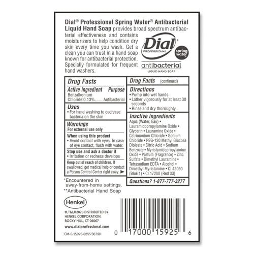 Dial Antibacterial Liquid Hand Soap, Spring Water Scent, 1 Gallon (128 oz) - Bulk Refill Avelisse