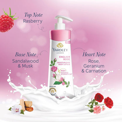 YARDLEY LONDON English Rose Moisturizing Body Lotion 400 ml – Hydrating & Fragrant Daily Lotion