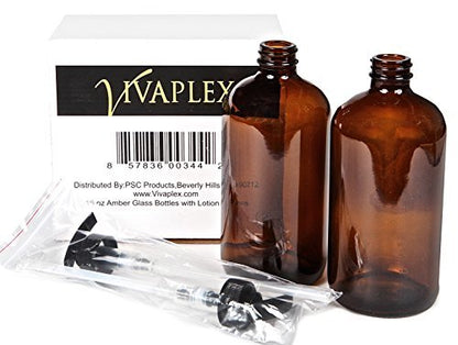 Vivaplex 16 oz Amber Glass Bottles with Black Lotion Pumps (2-Pack) - Empty Dispenser for Soap, Lotion, or Essential Oils