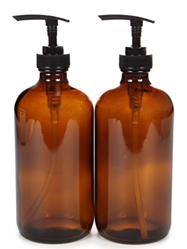 Vivaplex 16 oz Amber Glass Bottles with Black Lotion Pumps (2-Pack) - Empty Dispenser for Soap, Lotion, or Essential Oils - görsel 2