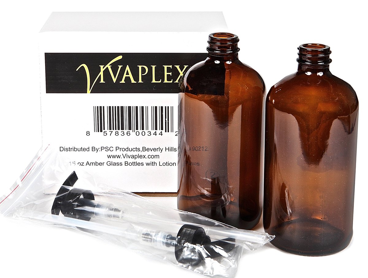 Vivaplex 16 oz Amber Glass Bottles with Black Lotion Pumps (2-Pack) - Empty Dispenser for Soap, Lotion, or Essential Oils - görsel 5