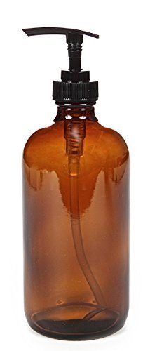 Vivaplex 16 oz Amber Glass Bottles with Black Lotion Pumps (2-Pack) - Empty Dispenser for Soap, Lotion, or Essential Oils