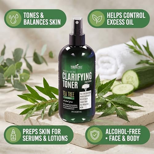 Oleavine TheraTree Clarifying Toner with MSM, Tea Tree & Neem Hydrosol - Alcohol-Free Complexion Control for Face & Body - Reduces Appearance of Pores & Controls Oil - 8 Fl Oz Avelisse