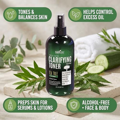Oleavine TheraTree Clarifying Toner with MSM, Tea Tree & Neem Hydrosol - Alcohol-Free Complexion Control for Face & Body - Reduces Appearance of Pores & Controls Oil - 8 Fl Oz Avelisse