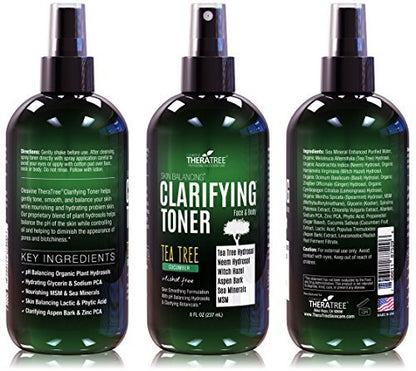 Oleavine TheraTree Clarifying Toner with MSM, Tea Tree & Neem Hydrosol - Alcohol-Free Complexion Control for Face & Body - Reduces Appearance of Pores & Controls Oil - 8 Fl Oz Avelisse