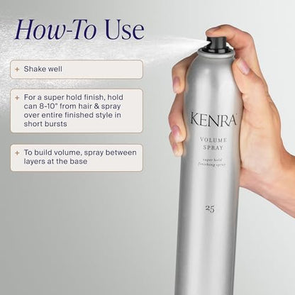 Kenra Professional Volume Spray 25 80% | Super Hold Finishing & Styling Hairspray | Flake-free & Fast-drying | Wind & Humidity Resistance | All Hair Types | 10 oz