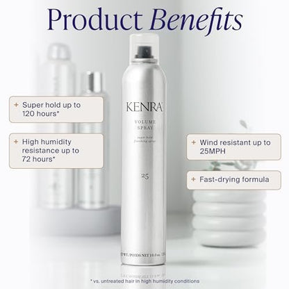Kenra Professional Volume Spray 25 80% | Super Hold Finishing & Styling Hairspray | Flake-free & Fast-drying | Wind & Humidity Resistance | All Hair Types | 10 oz