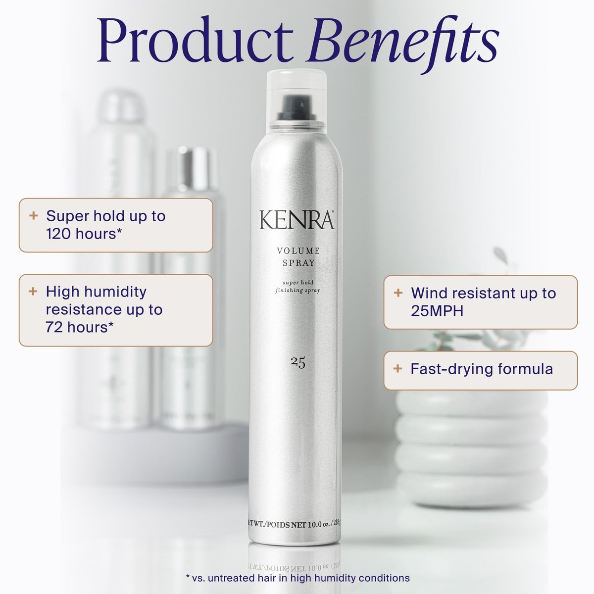 Kenra Professional Volume Spray 25 80% | Super Hold Finishing & Styling Hairspray | Flake-free & Fast-drying | Wind & Humidity Resistance | All Hair Types | 10 oz - görsel 3