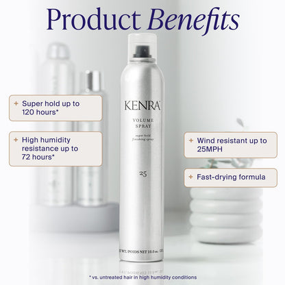 Kenra Professional Volume Spray 25 80% | Super Hold Finishing & Styling Hairspray | Flake-free & Fast-drying | Wind & Humidity Resistance | All Hair Types | 10 oz