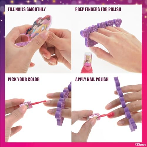 Disney Princess 15-Piece Water-Based Nail Polish Set with Toe Spacers - Quick Dry, Peel Off, Gift Kit for Kids Ages 3+ - görsel 6