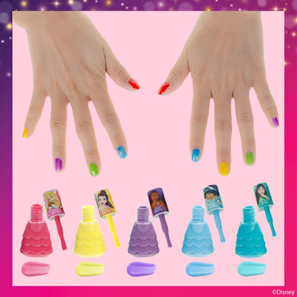 Disney Princess 15-Piece Water-Based Nail Polish Set with Toe Spacers - Quick Dry, Peel Off, Gift Kit for Kids Ages 3+
