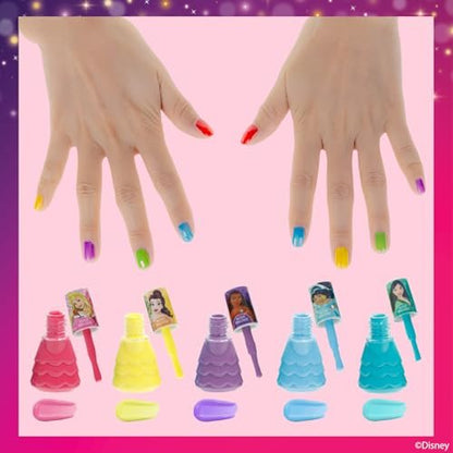Disney Princess 15-Piece Water-Based Nail Polish Set with Toe Spacers - Quick Dry, Peel Off, Gift Kit for Kids Ages 3+