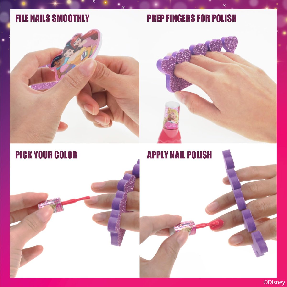 Disney Princess 15-Piece Water-Based Nail Polish Set with Toe Spacers - Quick Dry, Peel Off, Gift Kit for Kids Ages 3+ - görsel 5