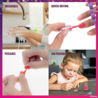 Disney Princess 15-Piece Water-Based Nail Polish Set with Toe Spacers - Quick Dry, Peel Off, Gift Kit for Kids Ages 3+