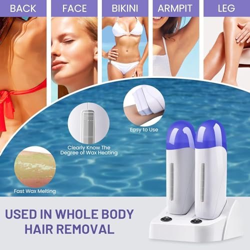 SUBAY Roll on Wax Warmer – Double Cartridge Electric Wax Heater for Smooth Hair Removal on Face, Legs, Armpit, Bikini, Brazilian & More (White, 110V) Avelisse