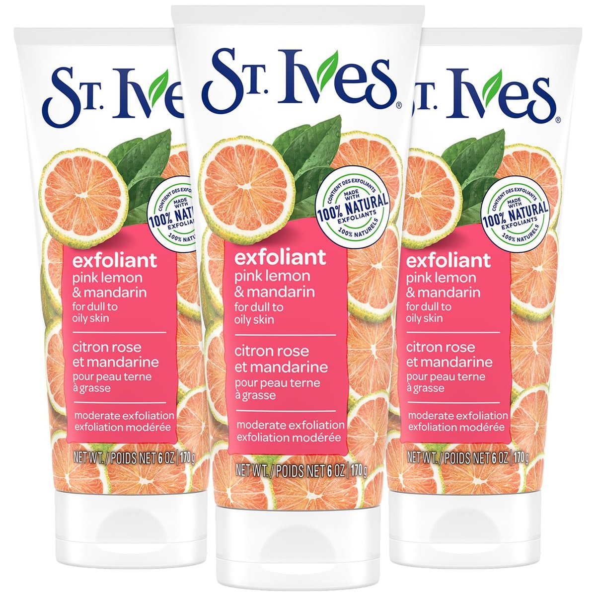 St. Ives Skin-Brightening Pink Lemon & Mandarin Exfoliating Face Scrub, 6 Oz (Pack of 3) Avelisse