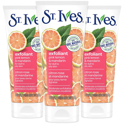 St. Ives Skin-Brightening Pink Lemon & Mandarin Exfoliating Face Scrub, 6 Oz (Pack of 3) Avelisse