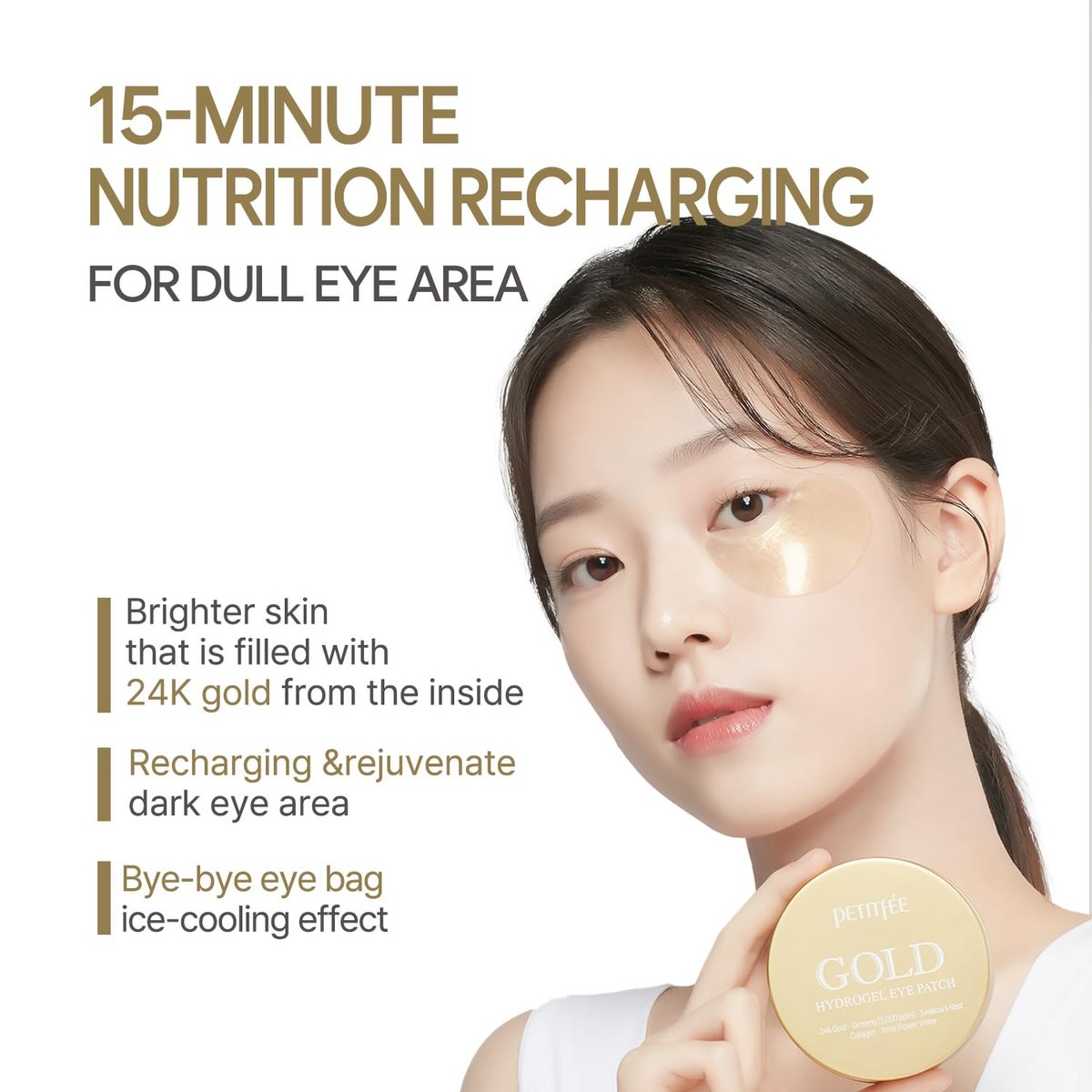 Petitfee Gold Hydrogel Eye Patch 60ea (30 Pairs) - 24K Gold Eye Mask for Moisturizing, Glowy Skin, Hydrating, Skin Elasticity, Youthful Complexion, Ginseng, Collagen - görsel 5