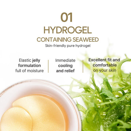 Petitfee Gold Hydrogel Eye Patch 60ea (30 Pairs) - 24K Gold Eye Mask for Moisturizing, Glowy Skin, Hydrating, Skin Elasticity, Youthful Complexion, Ginseng, Collagen