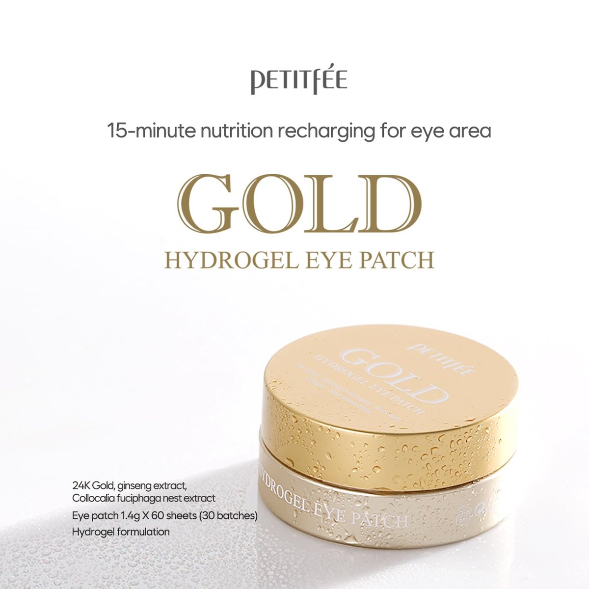Petitfee Gold Hydrogel Eye Patch 60ea (30 Pairs) - 24K Gold Eye Mask for Moisturizing, Glowy Skin, Hydrating, Skin Elasticity, Youthful Complexion, Ginseng, Collagen - görsel 3