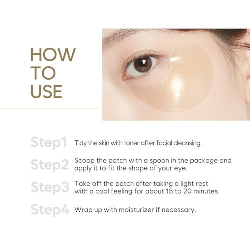 Petitfee Gold Hydrogel Eye Patch 60ea (30 Pairs) - 24K Gold Eye Mask for Moisturizing, Glowy Skin, Hydrating, Skin Elasticity, Youthful Complexion, Ginseng, Collagen - görsel 18