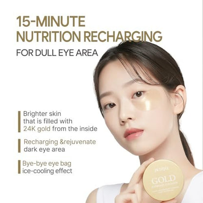 Petitfee Gold Hydrogel Eye Patch 60ea (30 Pairs) - 24K Gold Eye Mask for Moisturizing, Glowy Skin, Hydrating, Skin Elasticity, Youthful Complexion, Ginseng, Collagen