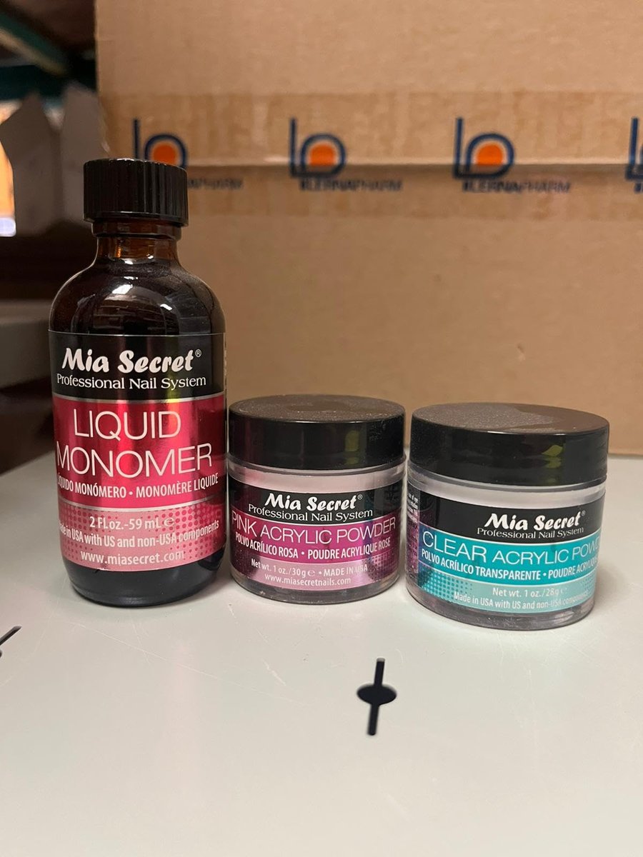 Mia Secret Acrylic Nail Kit - 2oz Liquid Monomer + 1oz Clear & 1oz Pink Acrylic Powder for Professional Nail Art Avelisse