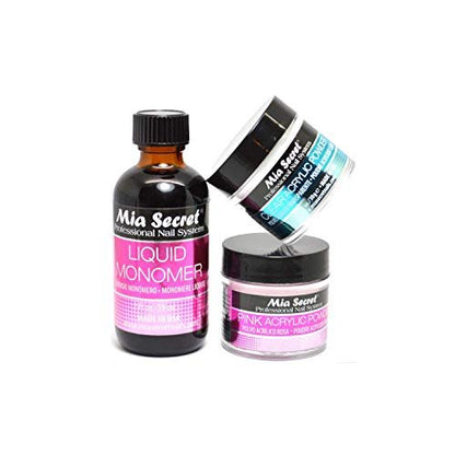 Mia Secret Acrylic Nail Kit - 2oz Liquid Monomer + 1oz Clear & 1oz Pink Acrylic Powder for Professional Nail Art Avelisse