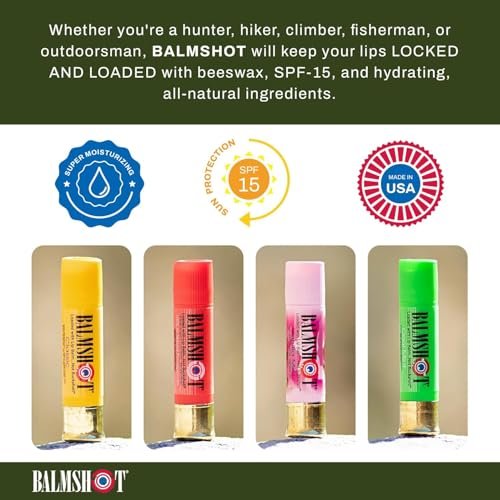BALMSHOT Lip Balm Multipack - 4 SPF 15 Beeswax Chapsticks with Aloe & Vitamin E, PABA Free, Long Lasting Moisturizer - Made in USA Avelisse
