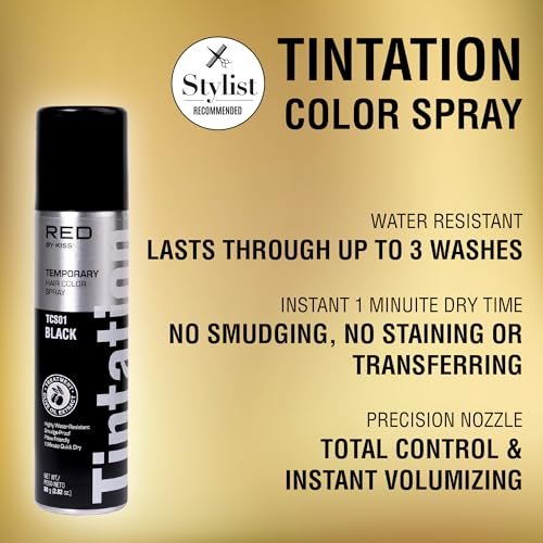 Red by Kiss Tintation Temporary Hair Color Spray - Black, 2.82 oz - Instant Gray Root Touch Up & Hairline Touch-Up, Water-Resistant, Smudge-Proof, Easy Wash Out - görsel 3