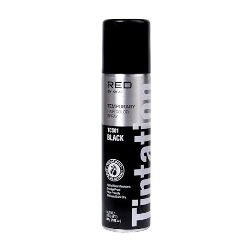 Red by Kiss Tintation Temporary Hair Color Spray - Black, 2.82 oz - Instant Gray Root Touch Up & Hairline Touch-Up, Water-Resistant, Smudge-Proof, Easy Wash Out - görsel 1