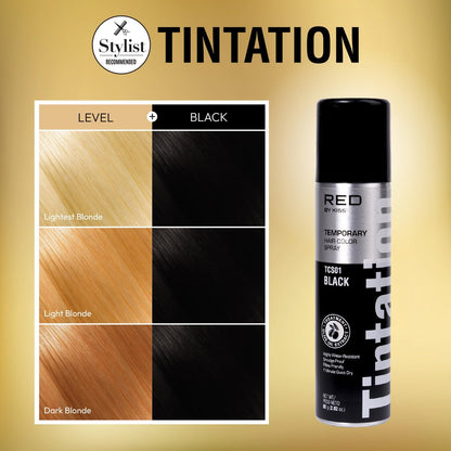 Red by Kiss Tintation Temporary Hair Color Spray - Black, 2.82 oz - Instant Gray Root Touch Up & Hairline Touch-Up, Water-Resistant, Smudge-Proof, Easy Wash Out
