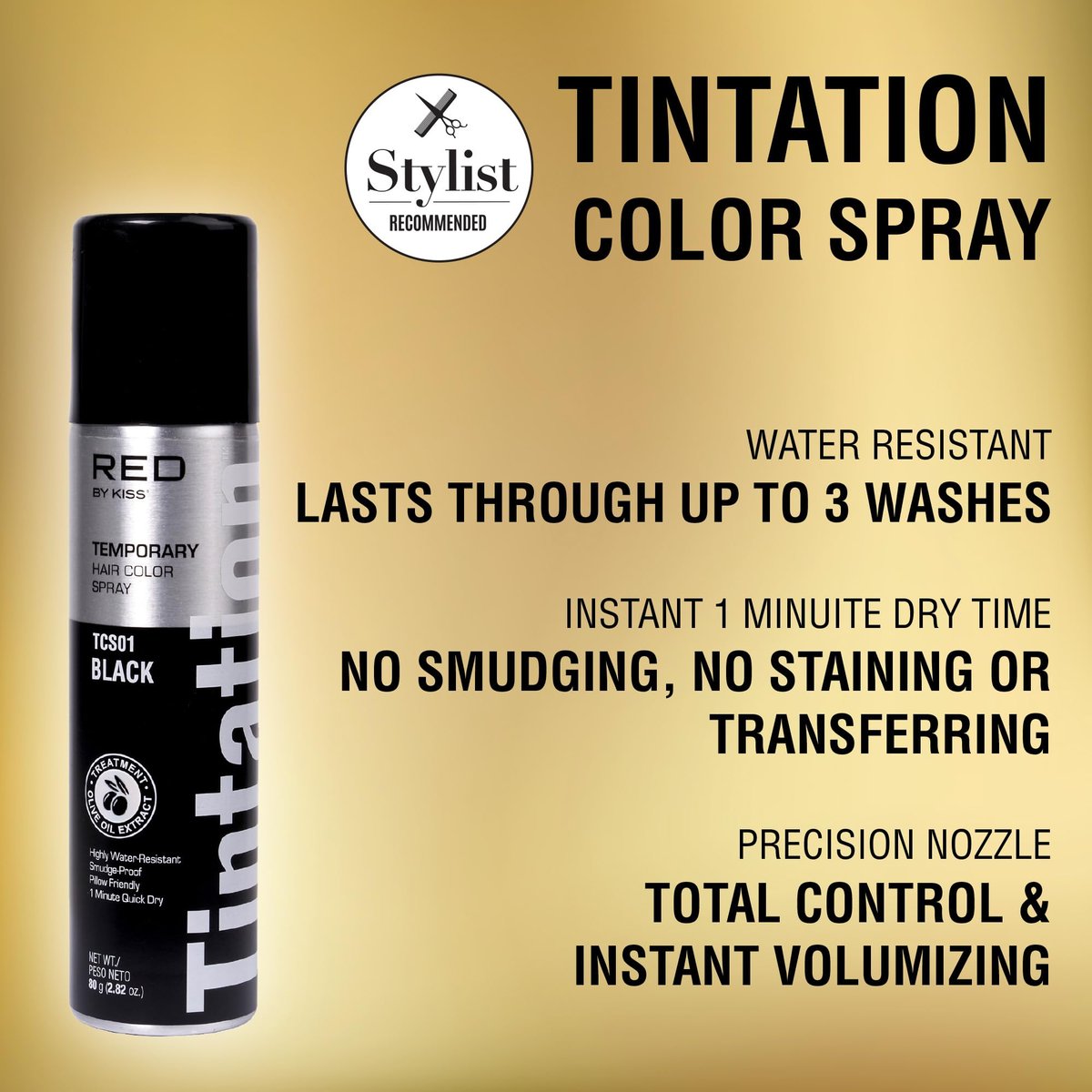 Red by Kiss Tintation Temporary Hair Color Spray - Black, 2.82 oz - Instant Gray Root Touch Up & Hairline Touch-Up, Water-Resistant, Smudge-Proof, Easy Wash Out - görsel 4