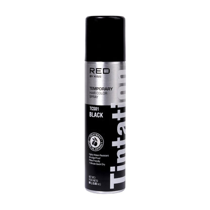 Red by Kiss Tintation Temporary Hair Color Spray - Black, 2.82 oz - Instant Gray Root Touch Up & Hairline Touch-Up, Water-Resistant, Smudge-Proof, Easy Wash Out