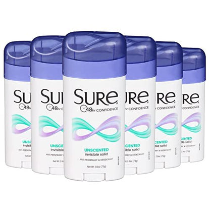 SURE Antiperspirant Deodorant Solid Unscented 2.6 oz (Pack of 6) – Long-Lasting Odor & Wetness Protection Avelisse