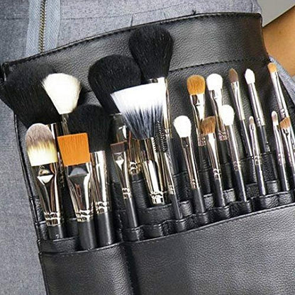Groupcow 22 Pockets Professional Cosmetic Makeup Brush Bag with Artist Belt Strap, Black, 26.7x13 Inch