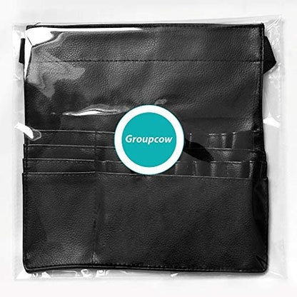 Groupcow 22 Pockets Professional Cosmetic Makeup Brush Bag with Artist Belt Strap, Black, 26.7x13 Inch