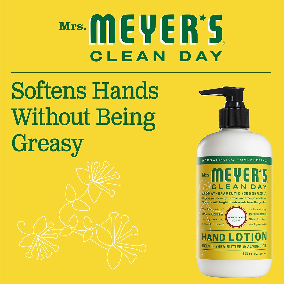 Mrs. Meyer's Clean Day Hand Lotion for Dry Hands, Non-Greasy Moisturizer with Essential Oils, Honeysuckle, 12 oz - görsel 7